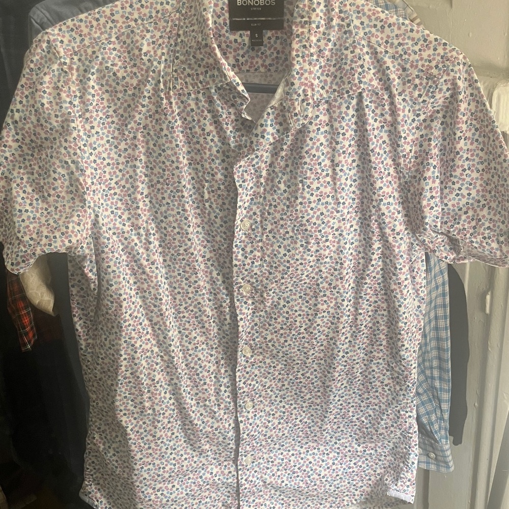 Bonobos Men's Short Sleeve Floral Shirt - White and Blue